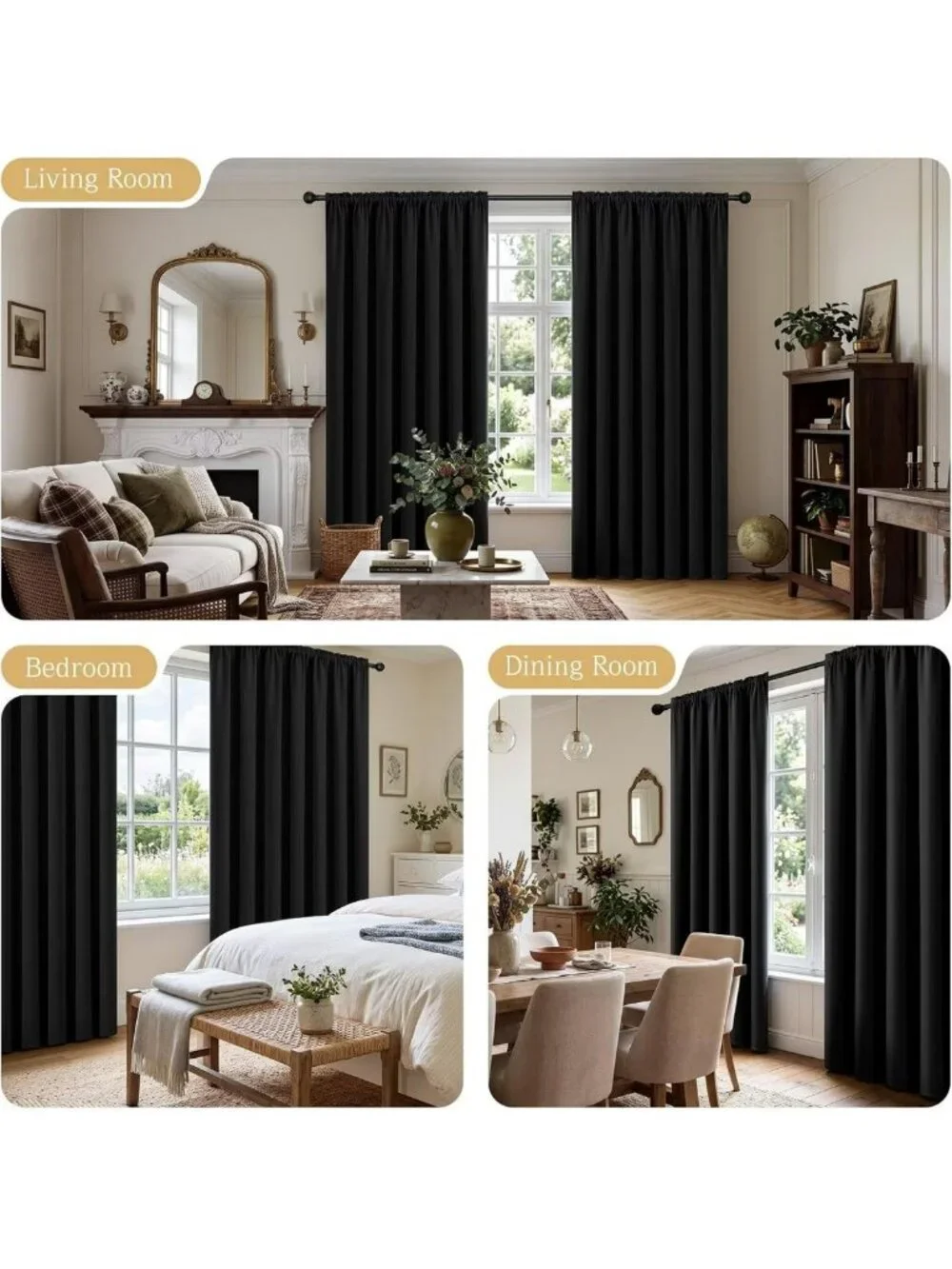 84-Inch Blackout Curtains - 2 Panel Set, Rod Pocket Thermal Room Darkening